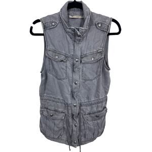 Max Jeans Gray Tencel Cargo Vest Drawstring Snap Button Est Medium As-Is